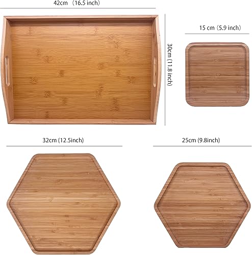 Miniatura 10 de Bandejas de bambú para servir charcutería de 16.5 x 11.8 pulgadas con asa, el juego incluye 1 hexagonal de 12.5 pulgadas + 1 cuadrado de 7.8