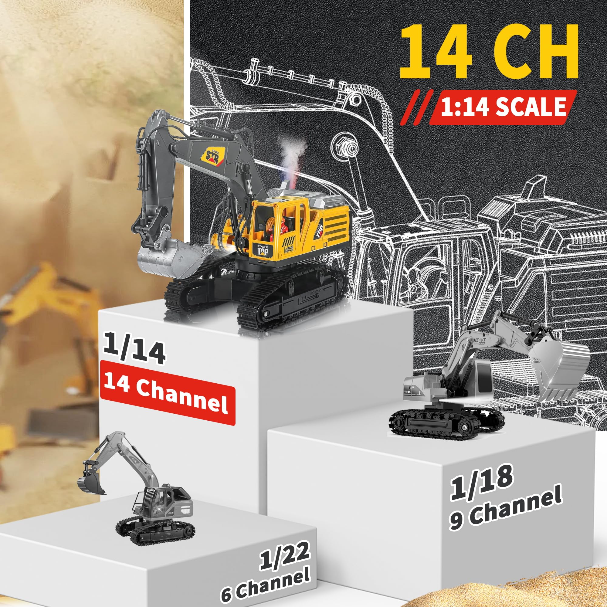 Juguetes Para Niños 14-Channel RC Excavator Toy - 1:14 Scale