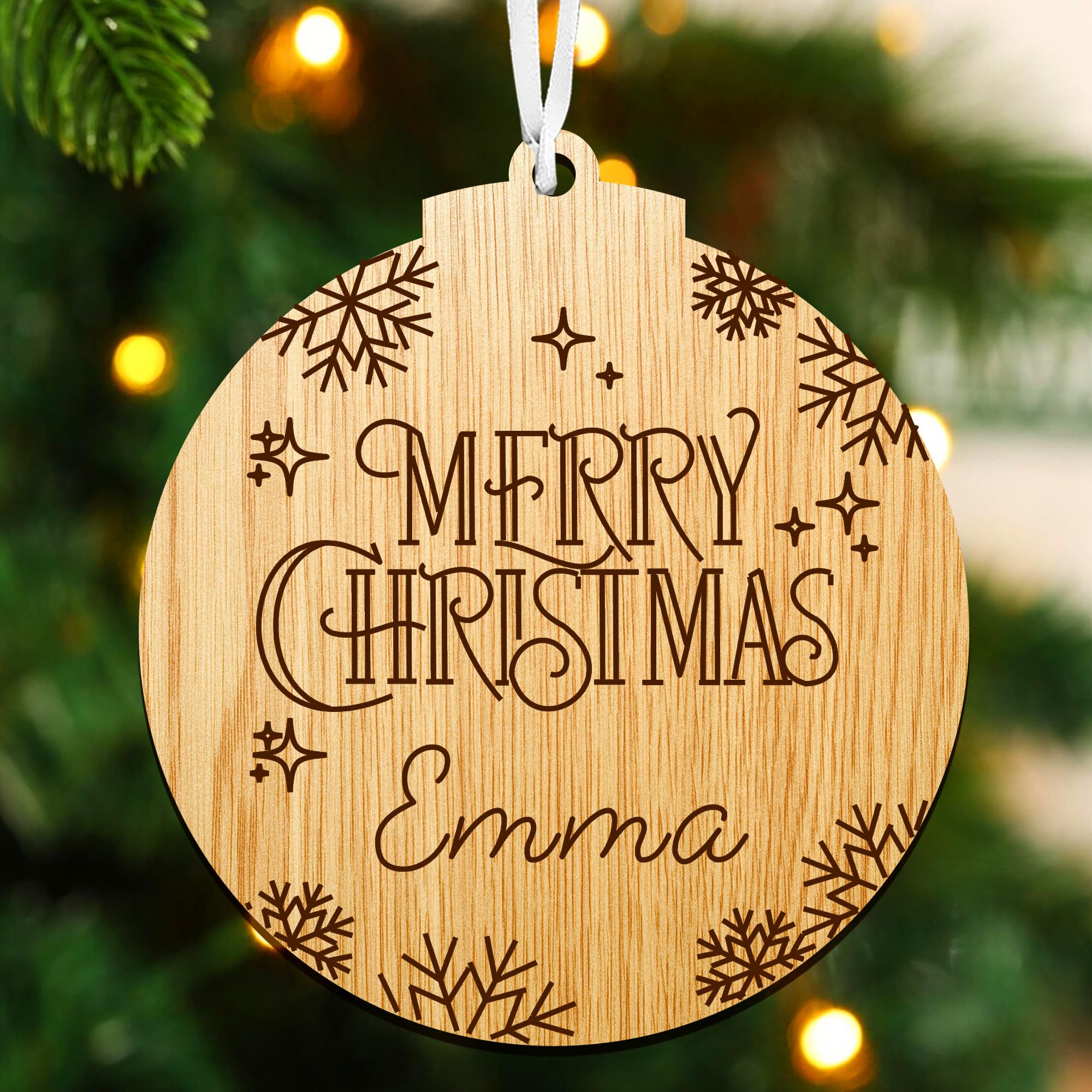 Howson London Round Personalised Christmas Xmas Tree Bauble - Wooden Christmas Family Tree Ornament/Decoration - Engraved Xmas Gift (Round)