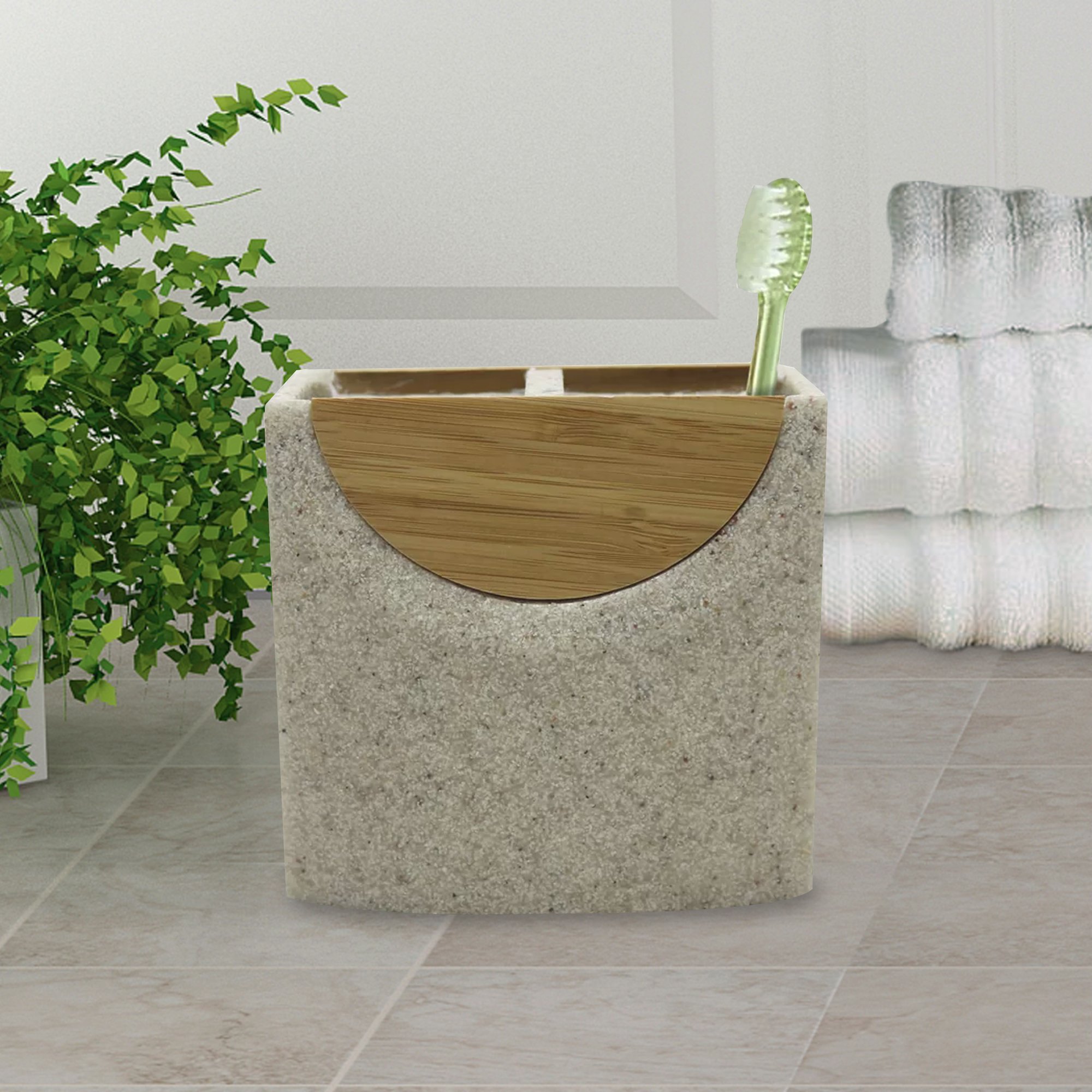 nu steel Brogan Toothbrush Holder Stand for Vanity Countertops in Master, Guest, and Kids' Bathrooms -Resin (BR4H)