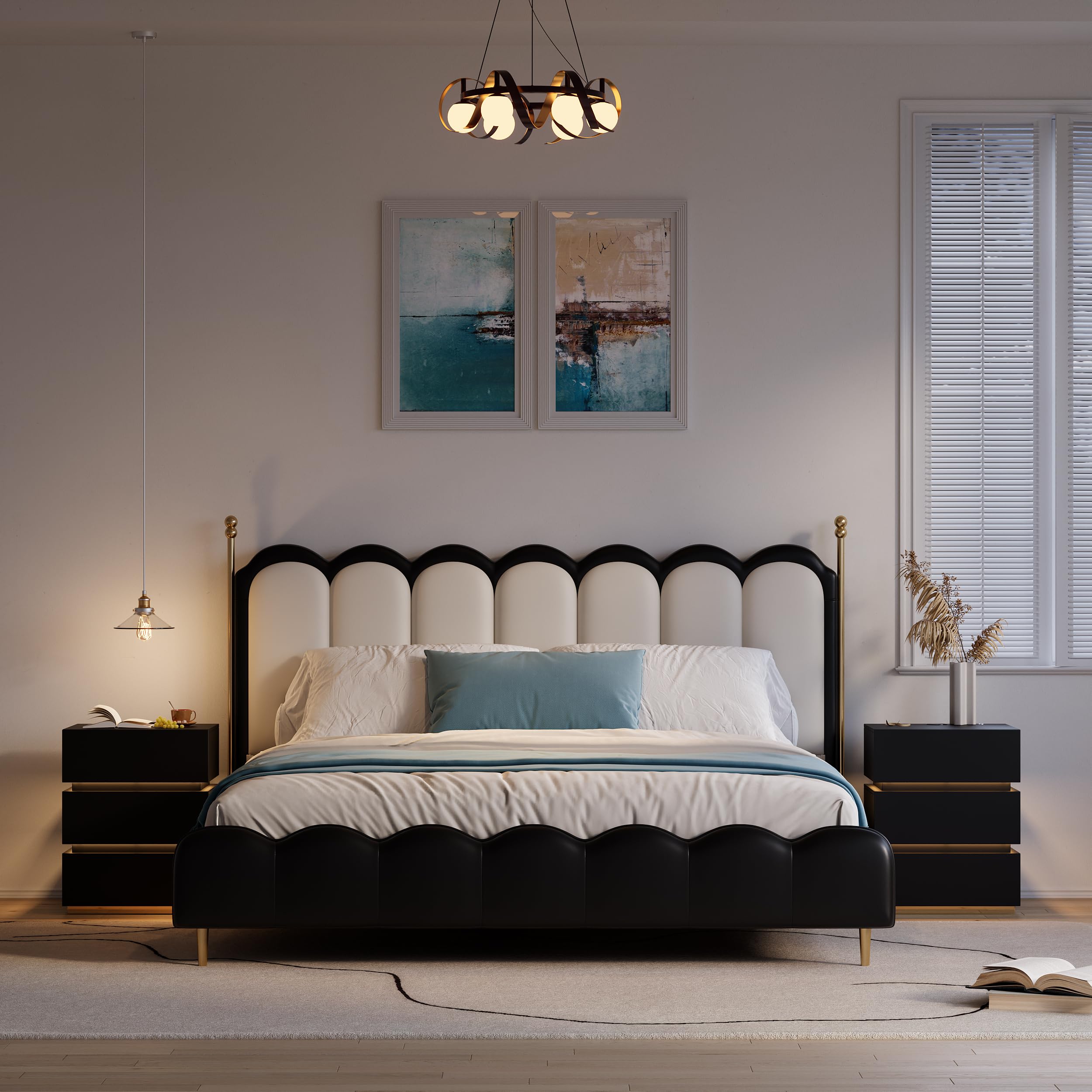 Homary LED Smart Nachttisch mit kabelloser Ladestation, Nachttisch mit Schubladen & USB-Anschlüssen, Modernes Nachtkästchen mit LED-Beleuchtung für Schlafzimmer (Led Schwarz 3 Schubladen)