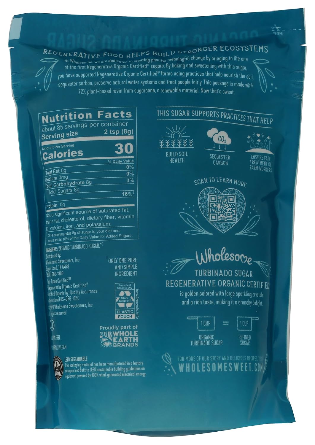 Wholesome Sweeteners 24-Ounce Turbinado Sugar, Fair Trade, Non GMO, Gluten Free & Vegan, 1 Pack image 2