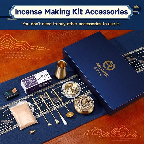 Miniatura 2 de RE RELIURE Kit de quemador de incienso de madera de agar, 12 piezas, kit de quemador de incienso de latón chino, kit de quemador de incienso en