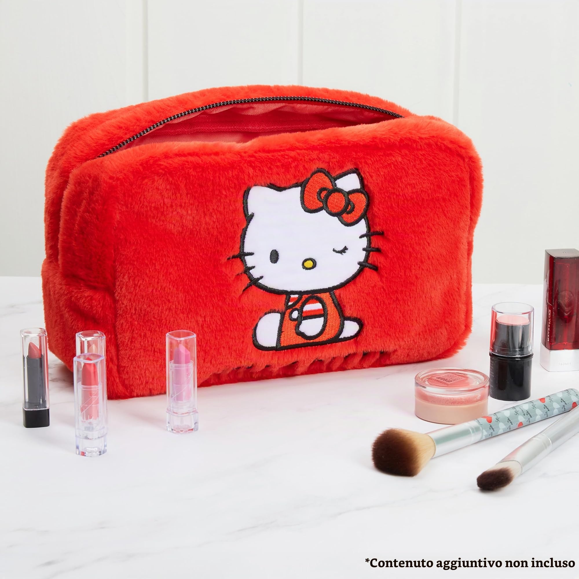 Hello Kitty Kawaii Carina Borsa Trucchi Beauty Case da Viaggio Donna Adolescenti, Soffice Borsa da Toilette, Regalo Donna