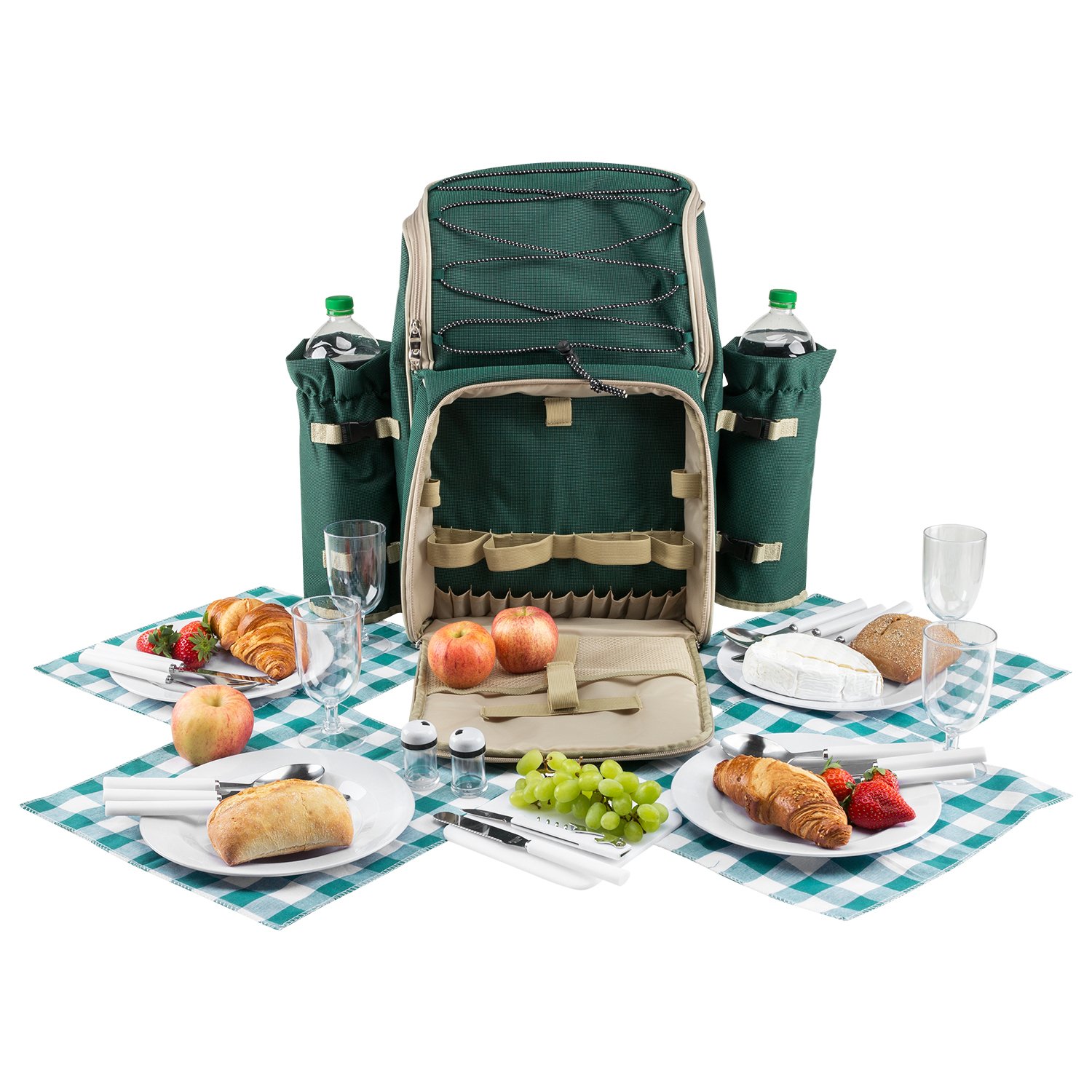 anndora Picknickrucksack 4 Personen mit integrierter Kühltasche grün inkl. 29-teiliges Zubehör