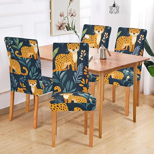 Miniatura 6 de Linda selva leopardo verde decorativo sillas cubiertas para decoración del hogar anti-polvo club silla cubierta forros para sillas comedor juego de 4
