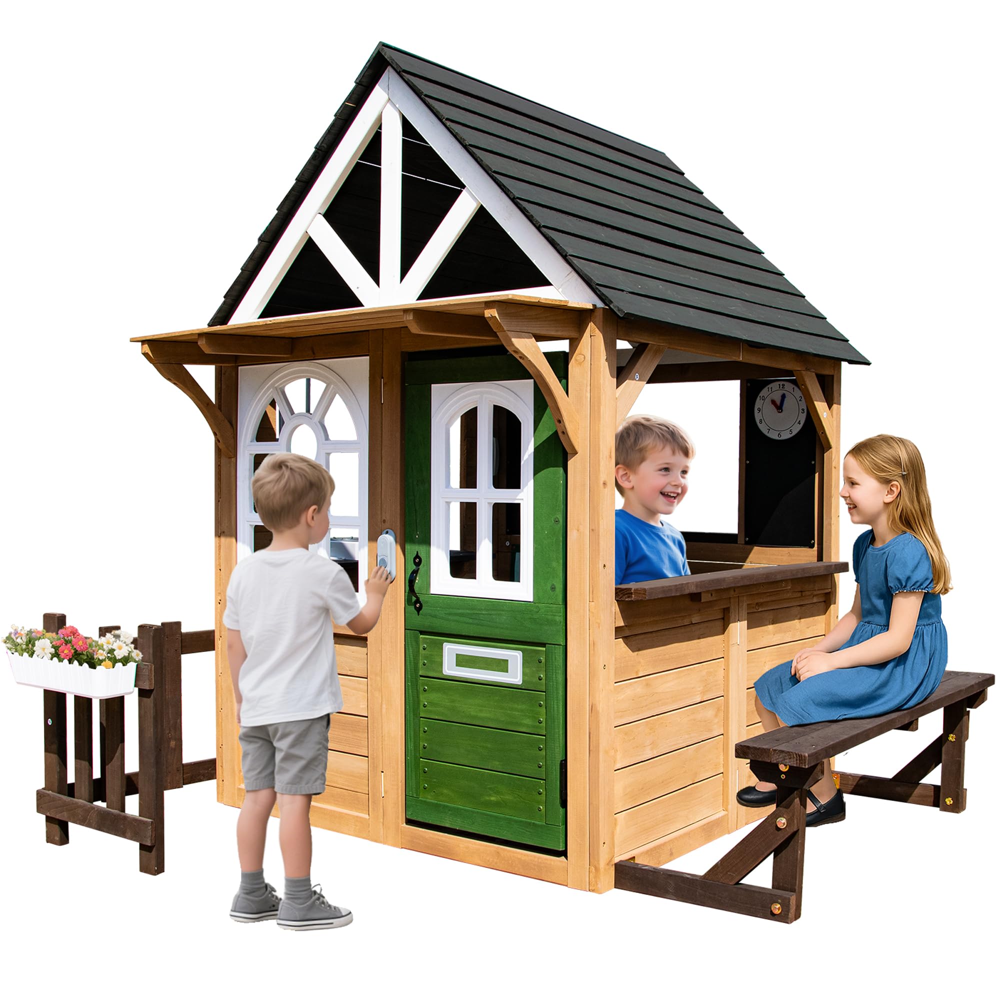 Amazon.com: Kids Playhouse Outdoor,Cedar Gray Wooden Play House