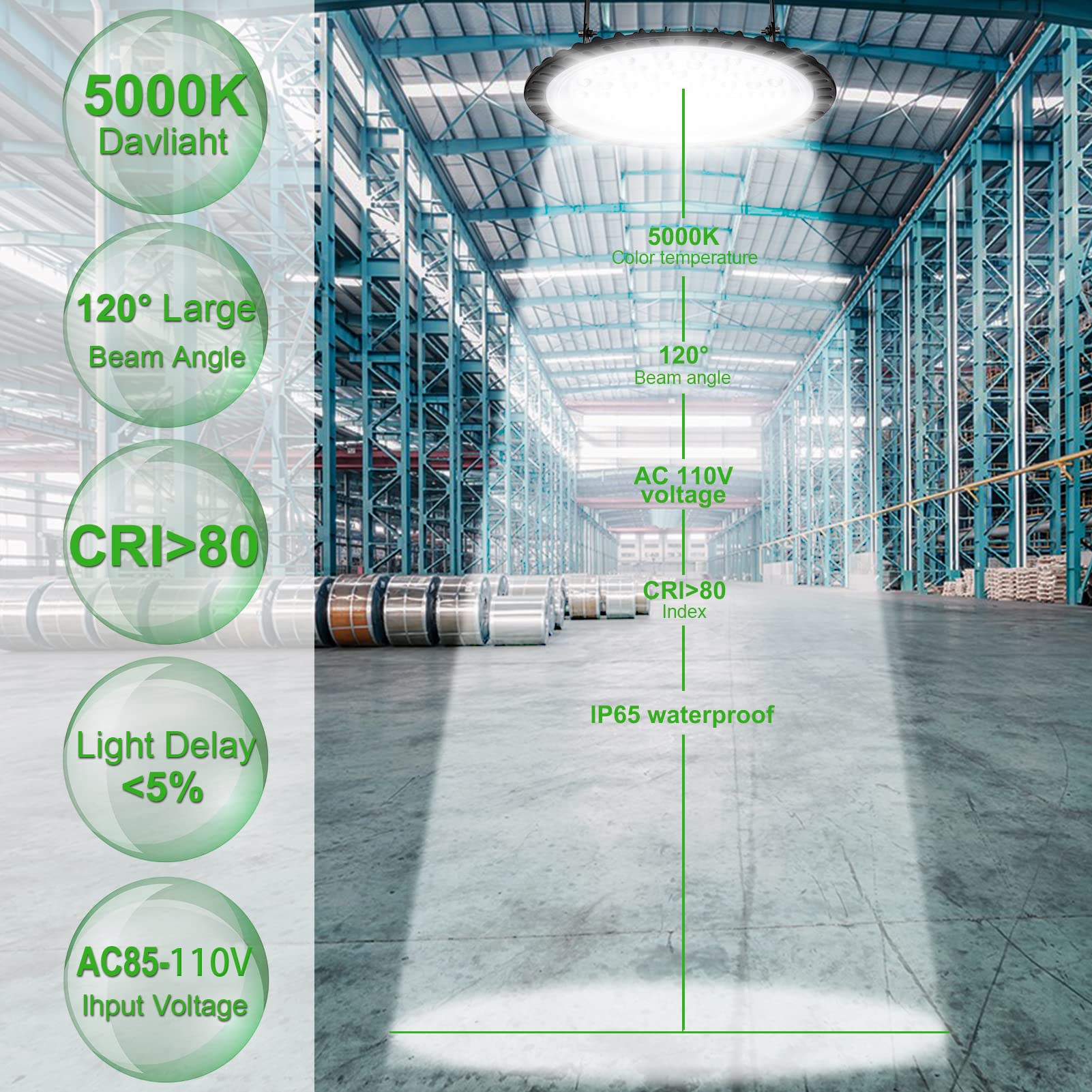 Viugreum 10 Pack 300W UFO LED High Bay Lights, 30000LM 6000K-6500K Daylight White Ultra Thin LED Warehouse Lighting, IP65 Waterproof Commercial Bay Lighting Garage Shop Area Light