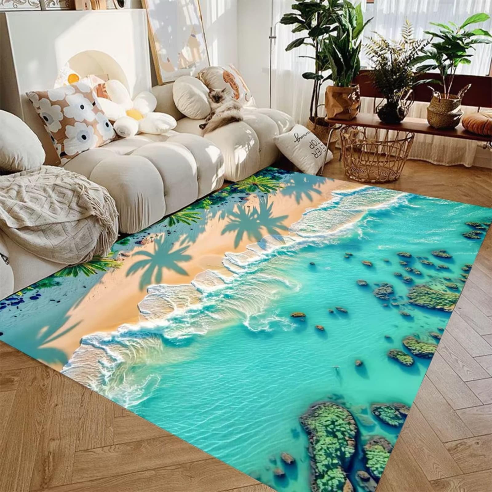Tapis de sol ocean vagues et etoiles de mer 160x200 cm