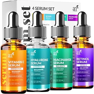 ArtNaturals Vitamin C Serum 4-Piece Set with Retinol, Hyaluronic Acid & Niacinamide - Anti-Aging, Brightening, Hydrating Skincare Kit