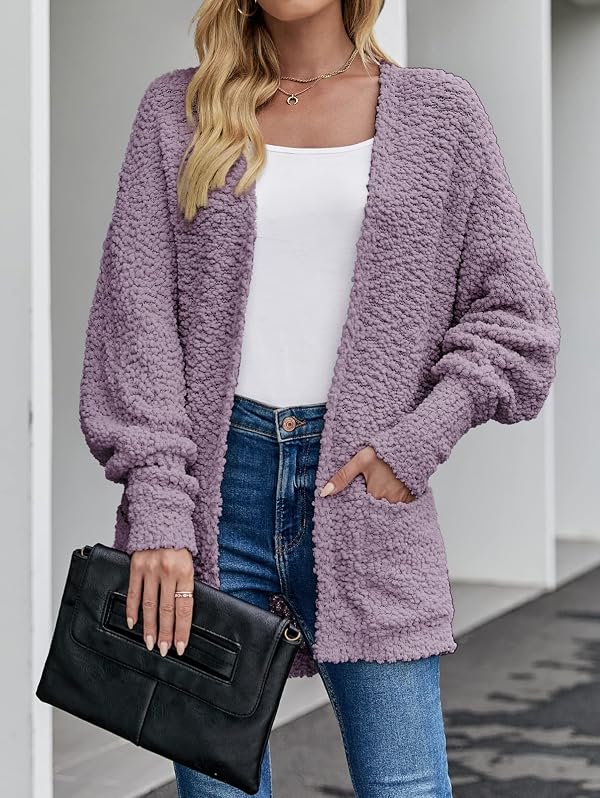 MEROKEETY Women's Fuzzy Sherpa Chenille Cardigan Sweaters, Taro, Medium by MEROKEETY - Used condition - Image 6