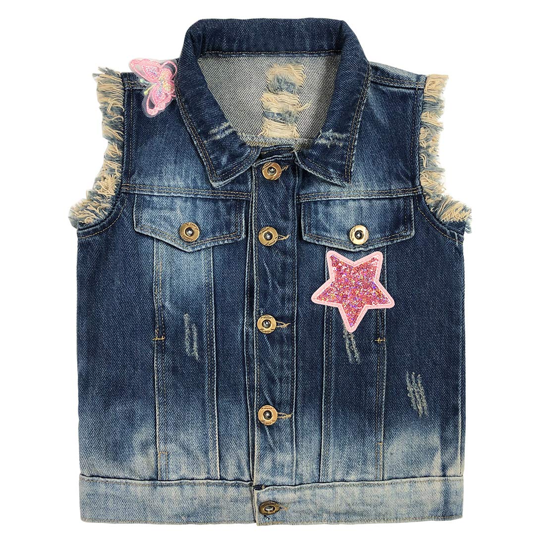 Yao 4–10 Jahre Kleinkind Mädchen Denim Pailletten Weste Distressed Jeansjacke