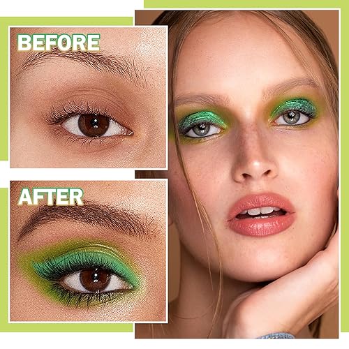 Miniatura 3 de XiaoTu Paleta de sombra de ojos verdes, paleta de maquillaje de sombra de ojos con purpurina verde, mate de larga duración, altamente pigmentada,