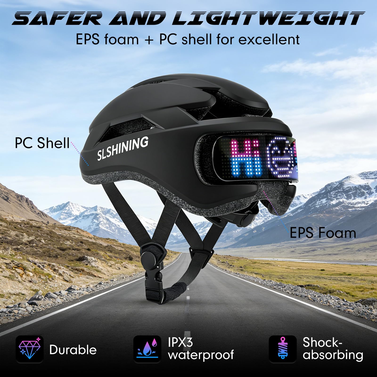 Casco da bicicletta connesso e sicuro per uomo donna casco intelligente con display LED personalizzabile, luci posteriori frenate, indicatori di direzione e avviso luminoso per mountain bike, strada