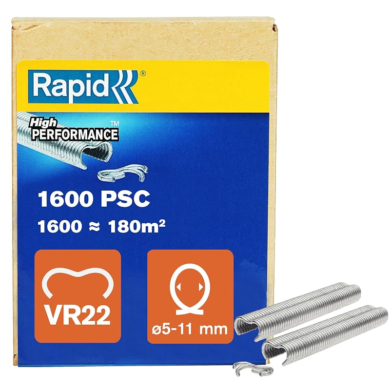 Grampos tipo hogring Rapid VR22 galvanizados para arame de tela de 5 a 11 mm, 1600 peças, modelo 40108810