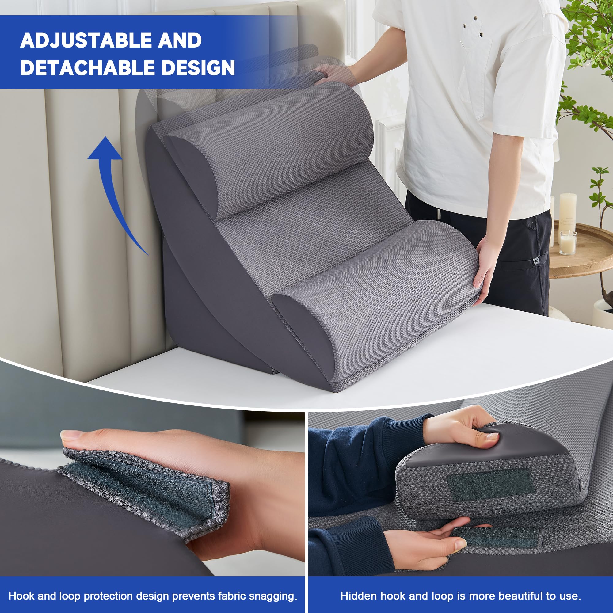 Set di 9 cuscini a cuneo ortopedici in schiuma per corpo, schiena e gambe, per alleviare il dolore a corpo, schiena e gambe, cuscino di supporto regolabile con reflusso acido, in memory foam, grigio