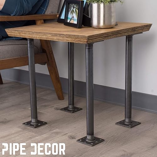 Miniatura 7 de PIPE DECOR Brida cuadrada de piso de 1 pulgada, paquete de 4, hierro maleable, se adapta a tuberías y pezones de plomería de acero negro de una