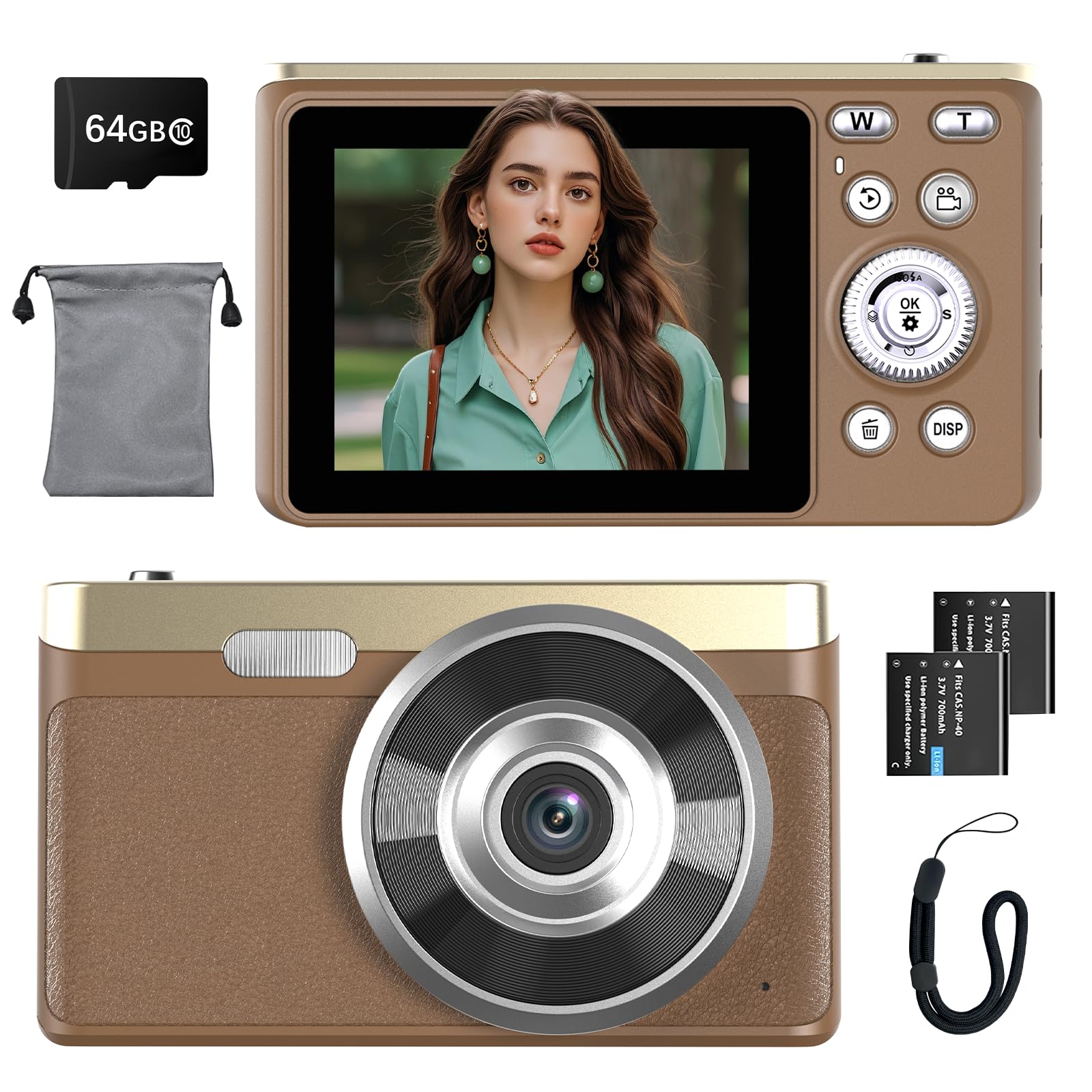 Fotocamera digitale 4K, 48 MP, messa a fuoco automatica, con schermo da 2,8", zoom digitale 16x, scheda SD da 64 GB, portatile, compatta per bambini, adolescenti e principianti