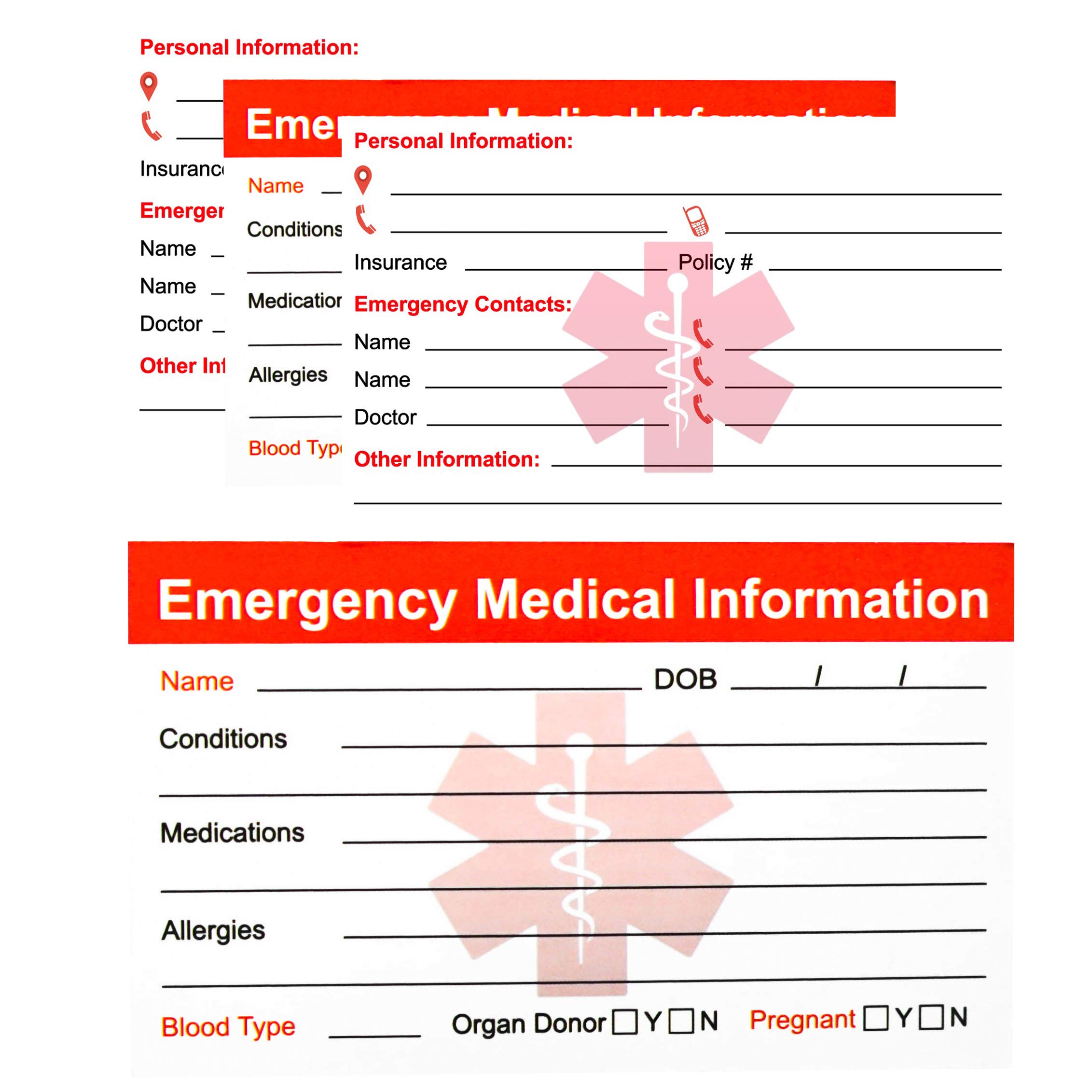 RXBC2011RXBC2011 Emergency Medical Information Card 5PCS White