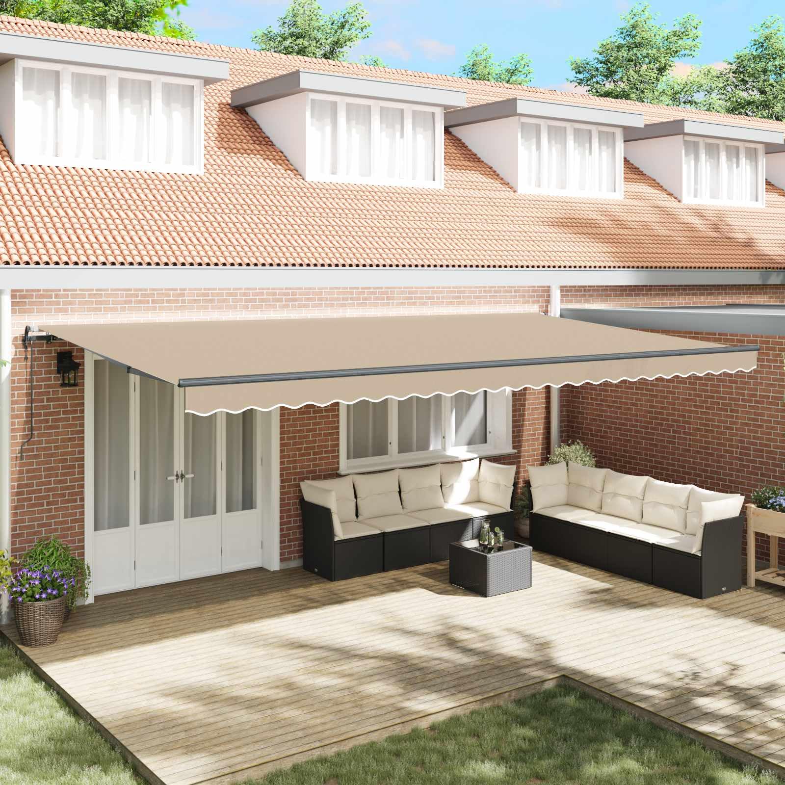 Brokky Toldo Motorizado 6 x 3 m con Mando a Distancia Toldo de Exterior Terraza Enrollable con Manivela Marco de Aluminio para Terraza, Jardín-Beige-600 x 300 cm