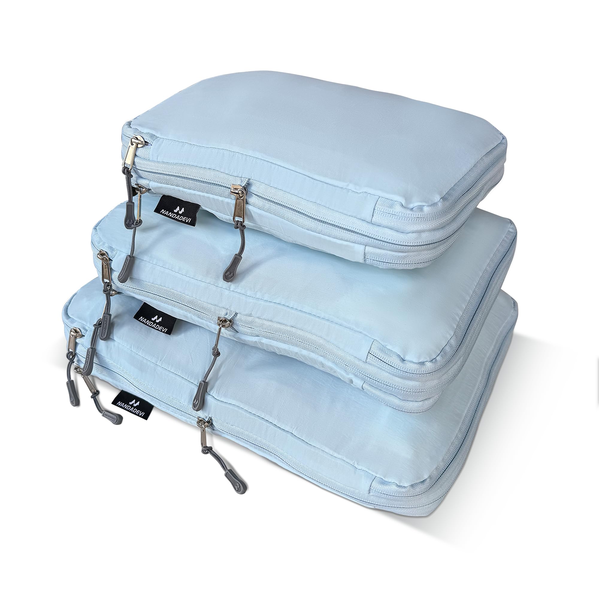NANDADEVI Organizer per Valigia, Packing Cubes, Gadget da Viaggio, Essenziali da Viaggio, Organizer per Valigie e Zaini (S+M+L - Blu Chiaro)