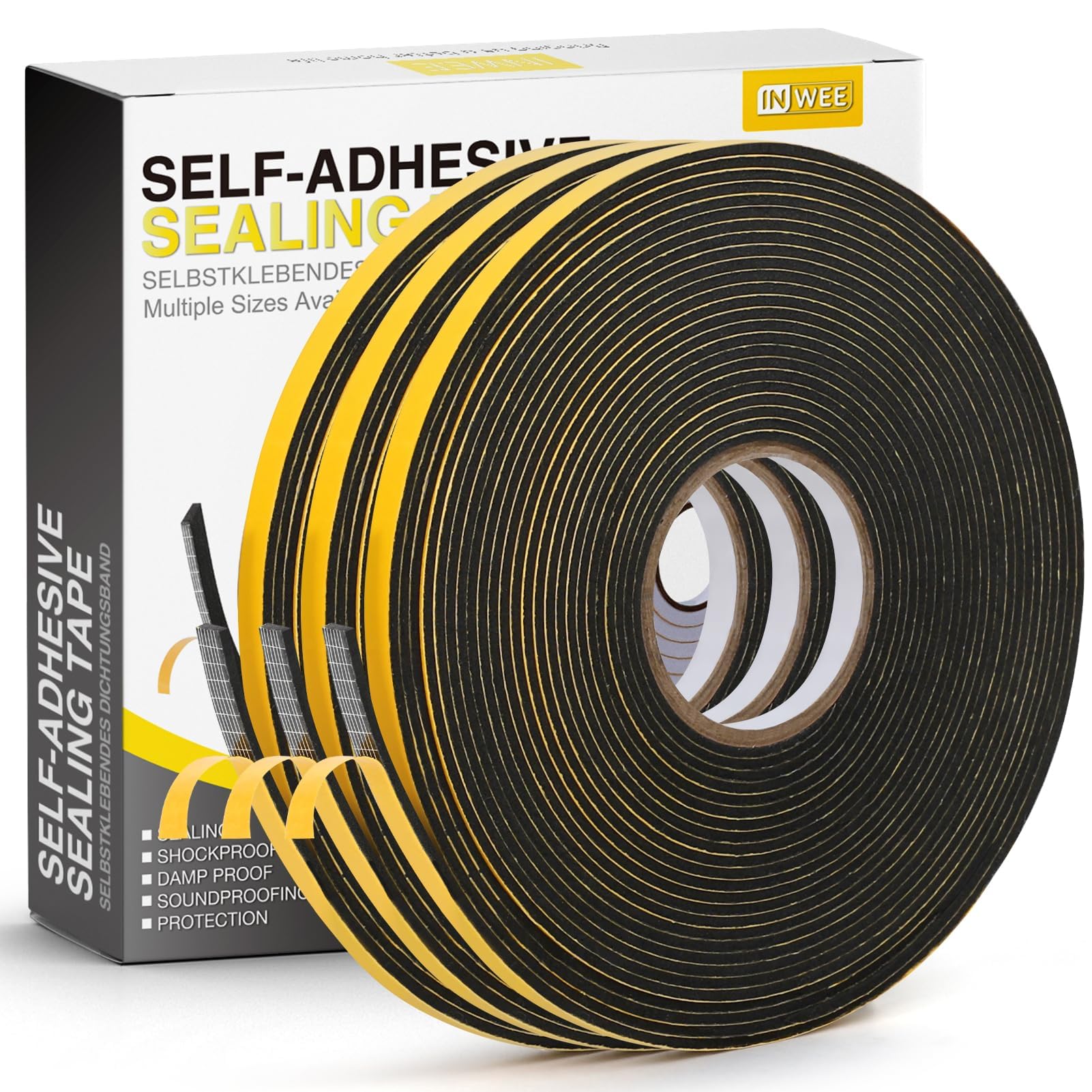 Inwee Dichtband Selbstklebend für Türen Fenster, 6mm(B) x1.5mm(D) x 20m(L) Türdichtung Zugluftstopper für Gegen Zugluft/Anti-Kollision/Schalldichter/Wasserdichter/Staubdicht Schwarz(3 Rollen je 6.7m)