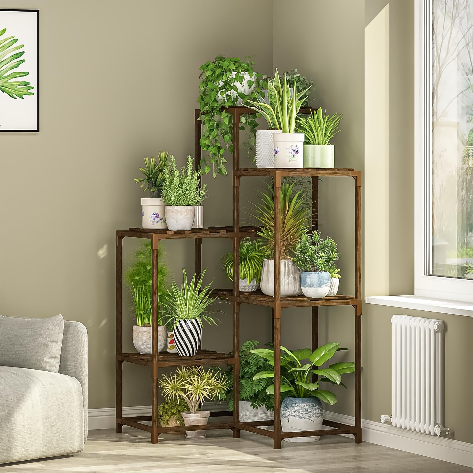 Bamworld Plant Shelf Corner Plant Stand Indoor Outdoor Corner Plant Shelves Indoor Plant Holder for 7-Tier Living Room Outdoor Plant Rack Indoor Multiple Plants Patio Balcony Garden