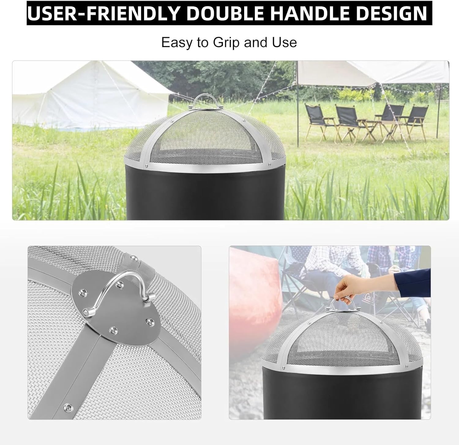Fire Pit Spark Screen 27", Fire Pit Screen with Handle, Round Mesh Outdoor Firepit Lid Cover, Heavy Duty Metal Top Screens Cover