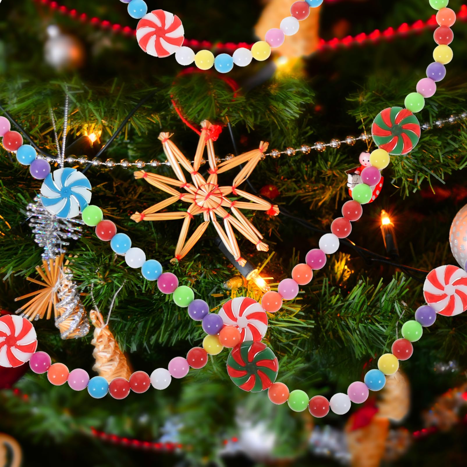5st Süßigkeitsanhänger Aus Perlen Geäst Weihnachtsglocken Lichterkette Batteriebetrieben Weihnachten Christbaumschmuck Kugeln Ornamente Perlengirlande Weihnachtsbaum Plastik PRETYZOOM