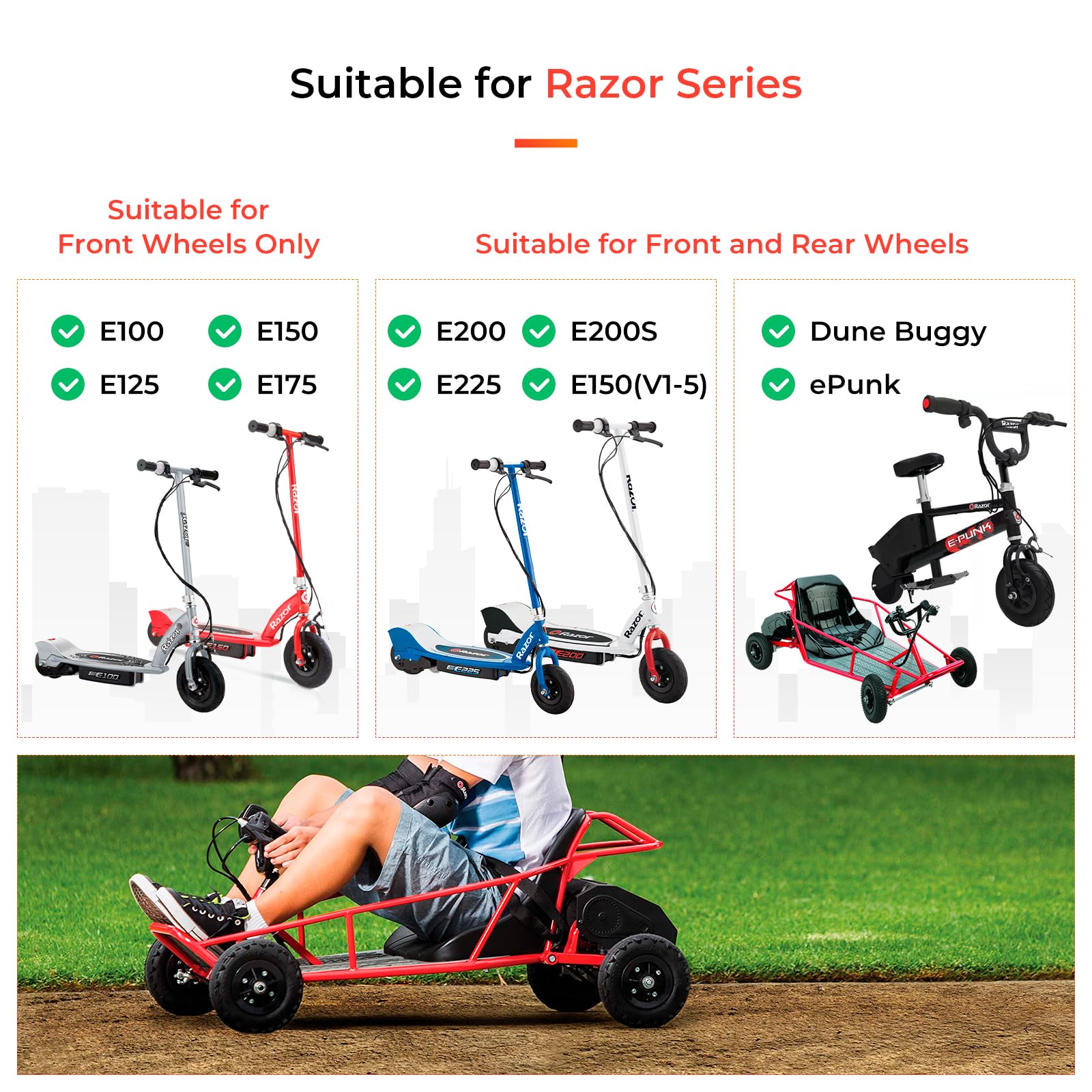 LUCK4U 200 x 50 Solid Scooter Tire For Razor E100 E125 E150 E175 E200 E200S E225 Electric Scooter 8.0 * 2.0 Scooter Wheel