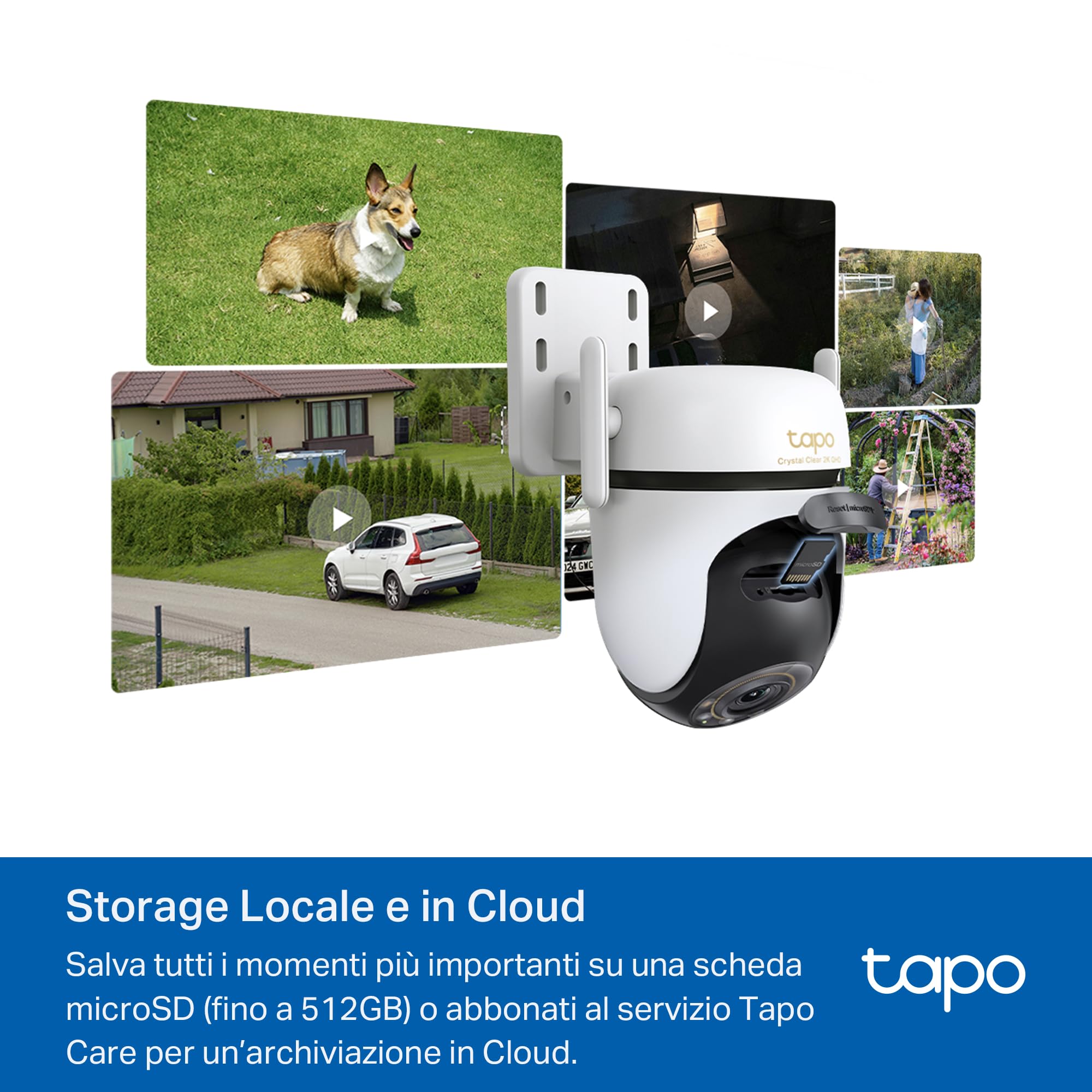 Tapo C530WS Telecamera Wi-Fi Esterno 3K 5MP 360° Visione Notturna a Colori Starlight Rilevamento AI IP66 Wi-Fi Ethernet Allarme Sonoro Luminoso MicroSD 512 GB