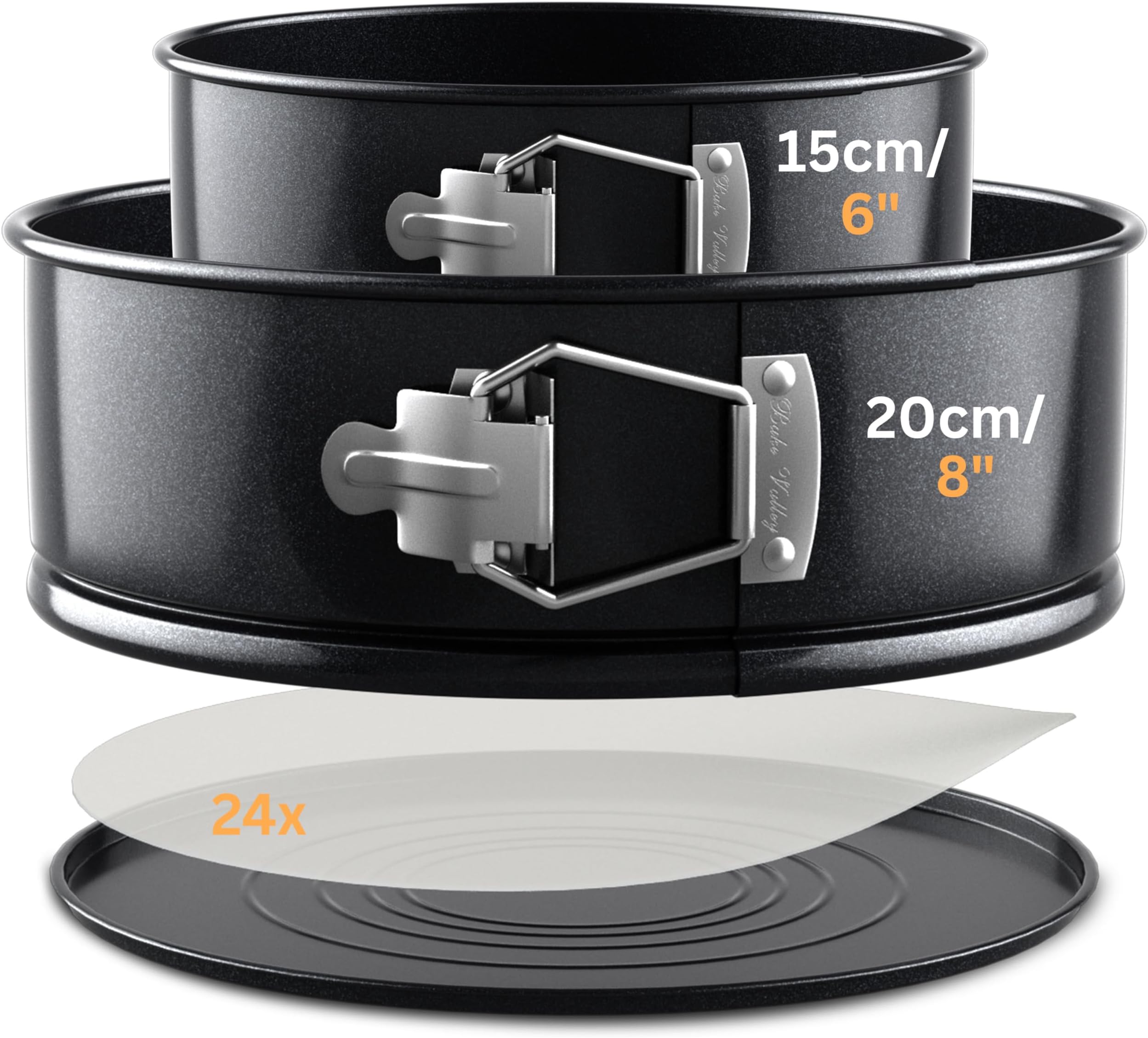 Cake Tins for Baking – 2Pcs Round Cake Tin Set – 6 & 8 Inch Cake Tin, 7cm Deep with Parchment Papers Precut for Each Size – Non-Stick Coating & Leak-Proof – Ideal for Baking Cheesecakes