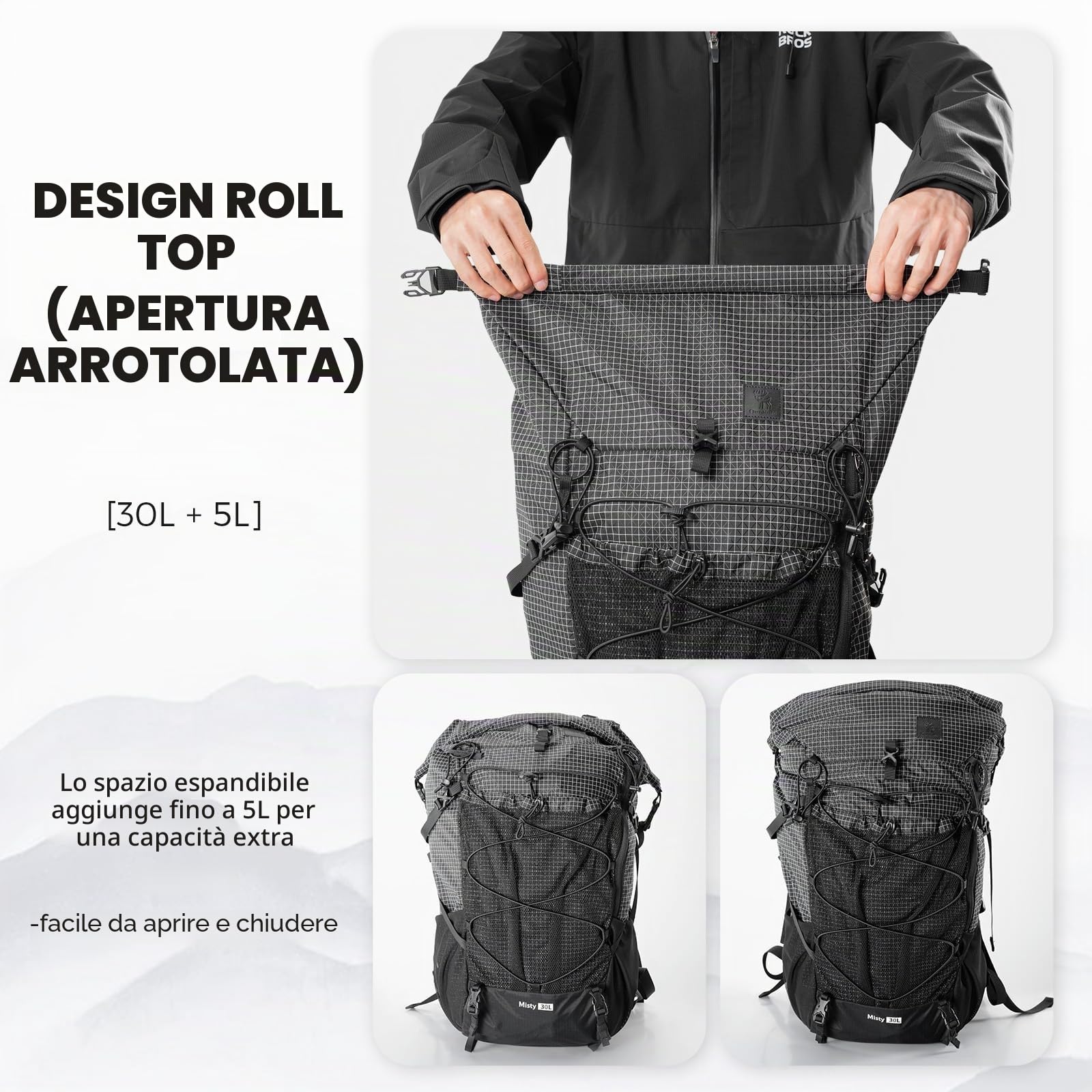 Zaino Trekking 35L Pieghevole, Zaino da Viaggio Ultraleggero