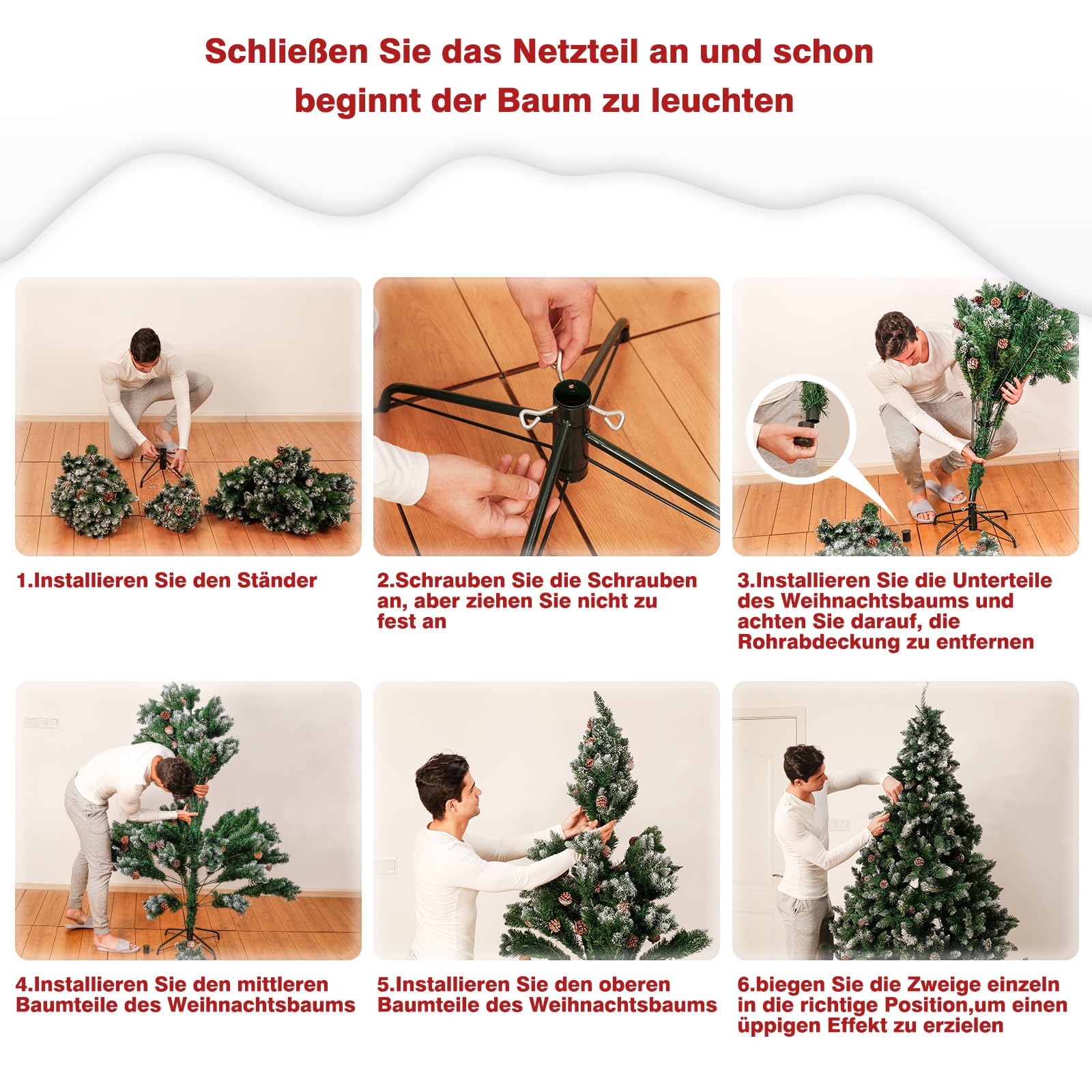 Yorbay Sapin de Noël Artificiel Lumineux LED avec Neige Blanche épaisse, avec Support de Fer 150cm - 210cm Sapin Artificiel pour Décoration Noël  (180 cm)