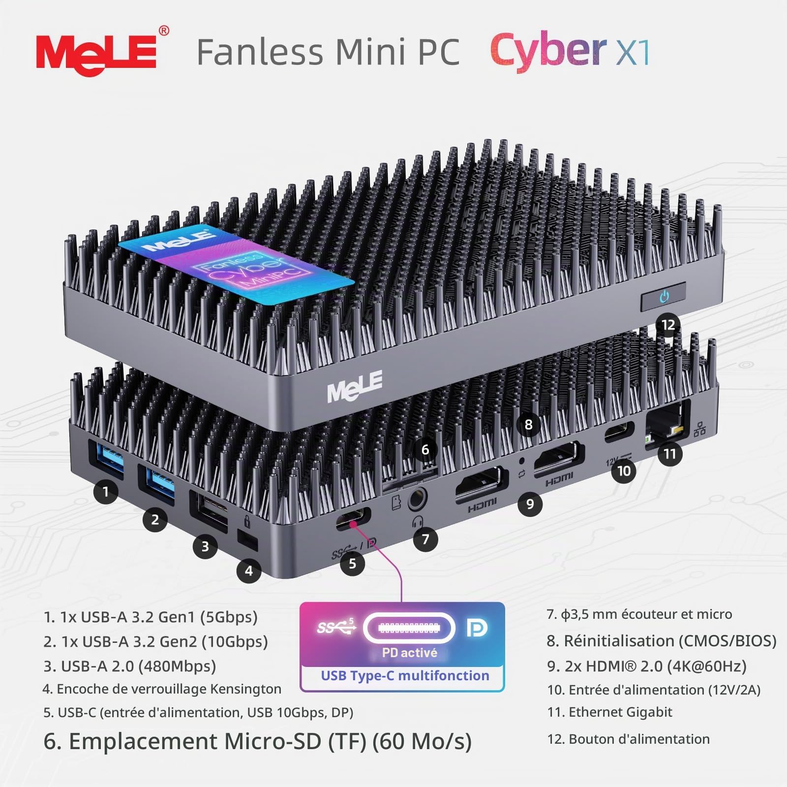MeLE Cyber X1 Mini PC Fanless, N150 16GB 512GB, Dual HDMI, USBC Dispaly