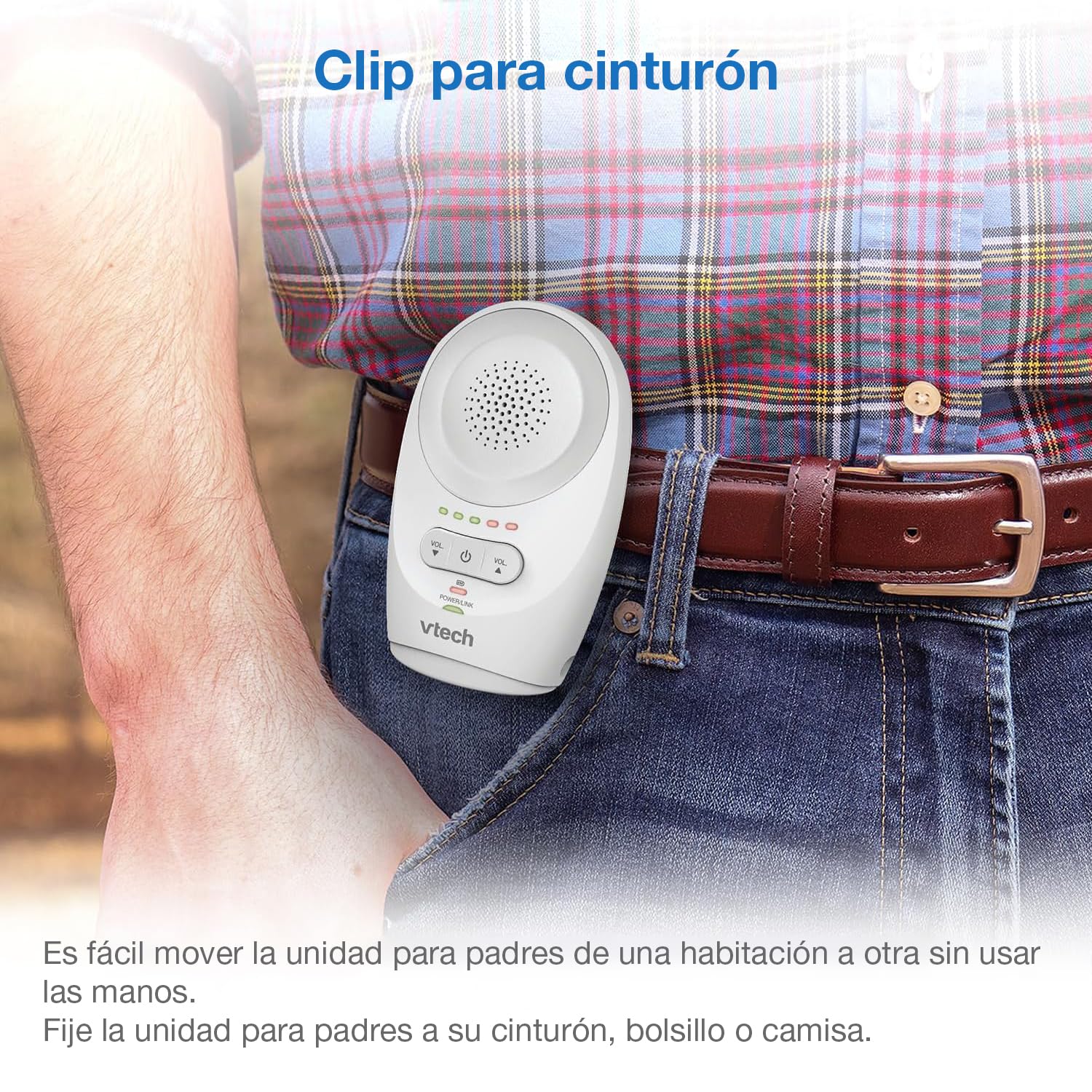 VTech Baby Monitor de Audio Digital DM1111 – Tecnología DECT, Pantalla de Nivel de Ruido, Clip para Cinturón y Más – Unidad para Padres y Unidad para Bebé