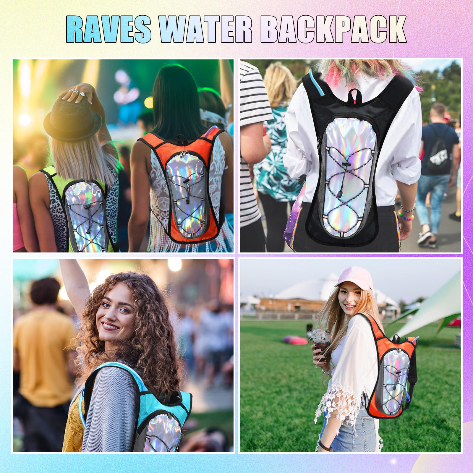Chunful Lot de 6 sacs d'hydratation Rave avec poche d'eau de 2 L - Sac à dos d'hydratation léger - Sac à dos d'eau musical essentiel pour homme et femme - Pour la course à pied, le cyclisme,