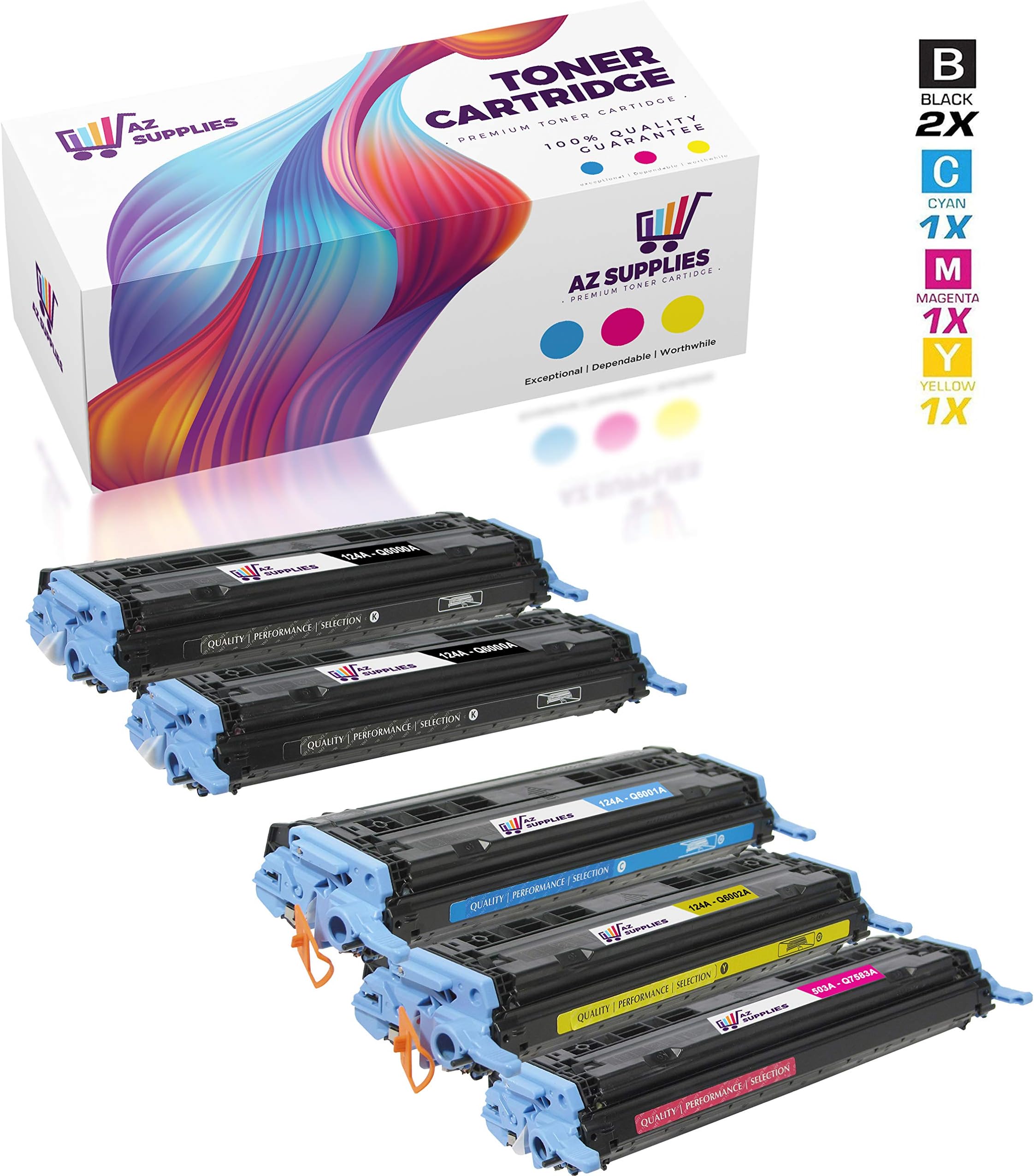 AZ Compatible Toner Cartridge Set Replacement for HP 124A use in Color Laserjet 1600 Color Laserjet 2600N Color Laserjet 2605DN Color Laserjet 2605DTN (Black, Magenta, Cyan, Yellow, 5-Pack)