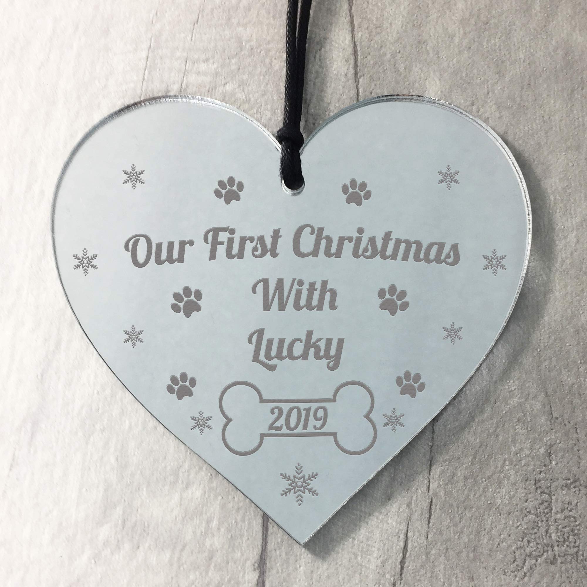RED OCEAN Handmade Pets First Christmas Bauble Hanging Heart Dog Cat Pet Sign Xmas Tree Decoration