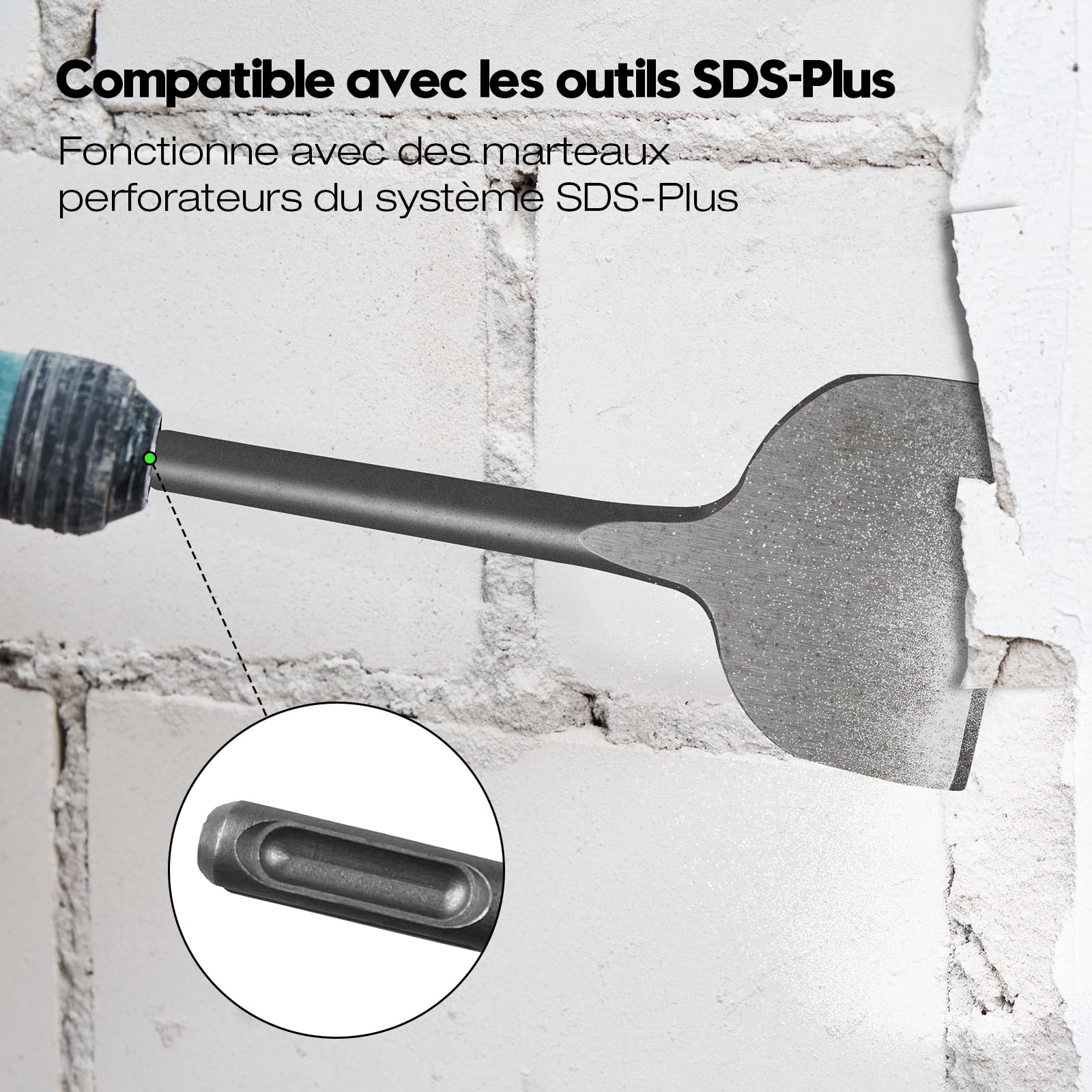 Burin SDS Plus 2 Pièces, Burin Plat & Burin Coudé à 20°, 250 x 75mm, Acier Allié 40Cr, Burin Carrelage pour Marteau Perforateur SDS Plus, Burin de Demolition pour Carrelage, Béton, Pierre