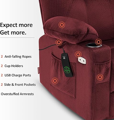 Miniatura 48 de MCombo Silla reclinable pequeña para ancianos, silla elevadora eléctrica pequeña con calor y masaje para personas mayores, portavasos, puertos USB y