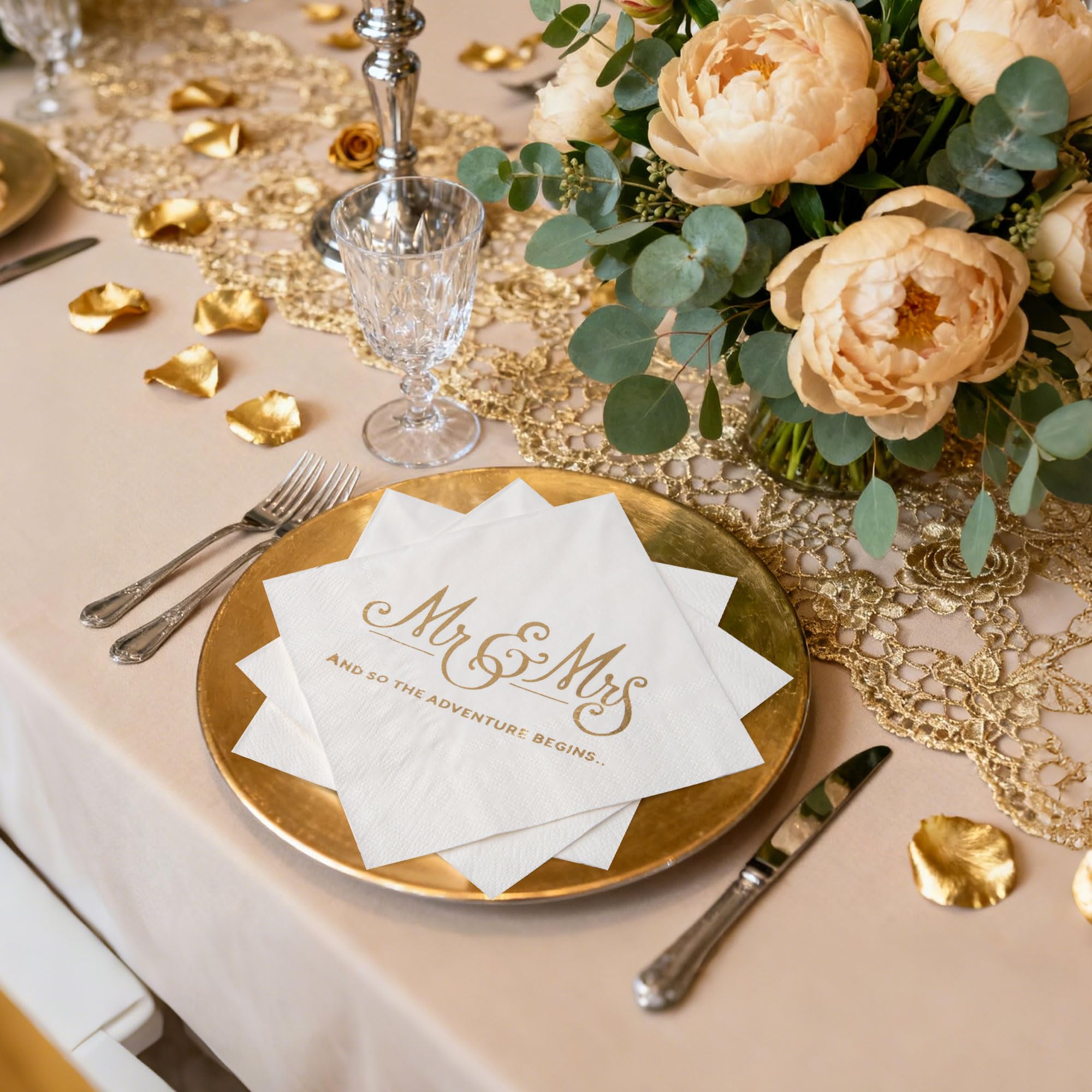 Gold Foil Wedding Napkins - 100 Count -6 Gold Foil Wedding Napkins - 100 Count -6