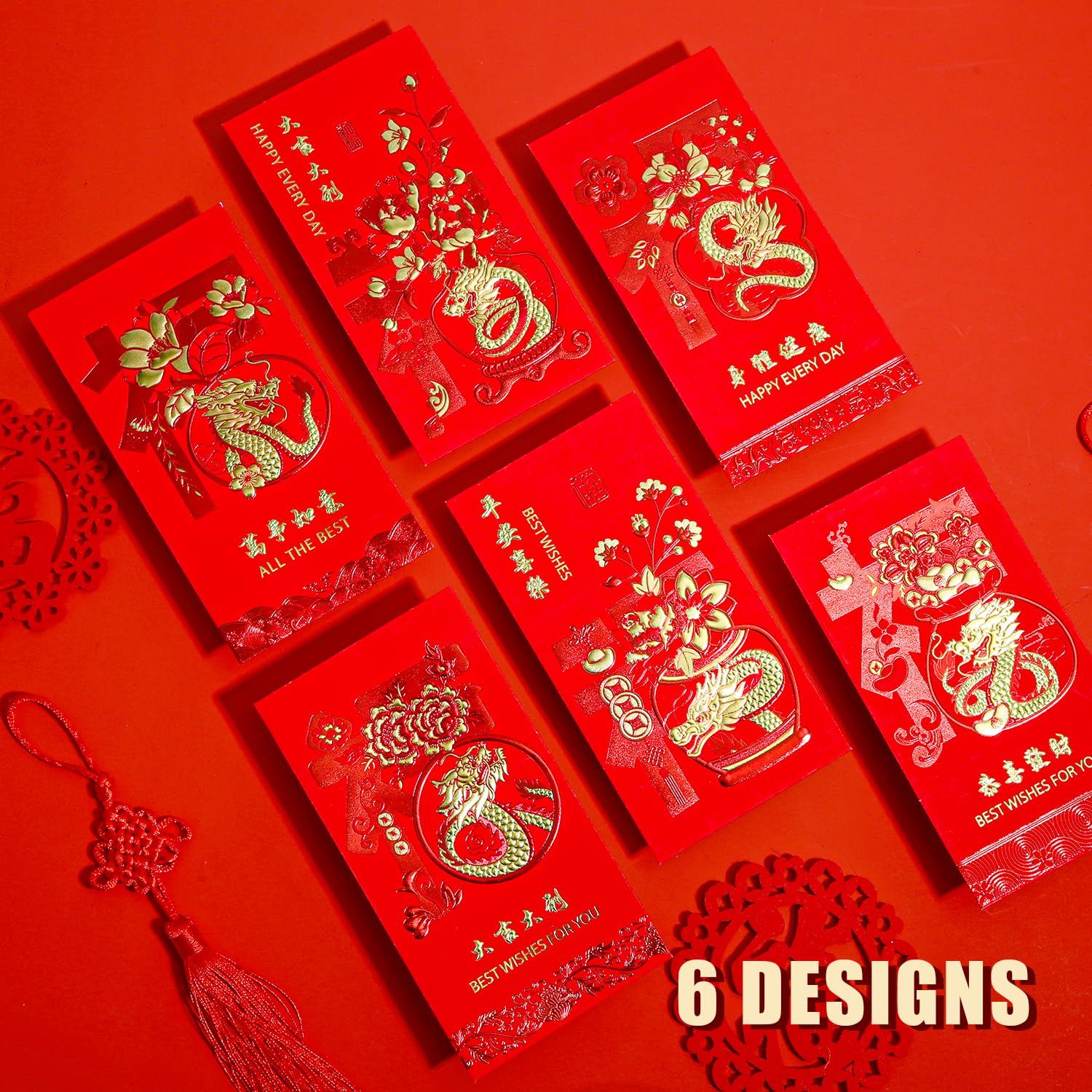 24 PCS Chinese New Year Red Envelopes 2025 – 6.7x3.5 Inch Hong Bao With Blessing Characters, For Spring Festival, Birthdays, Weddings - View #13