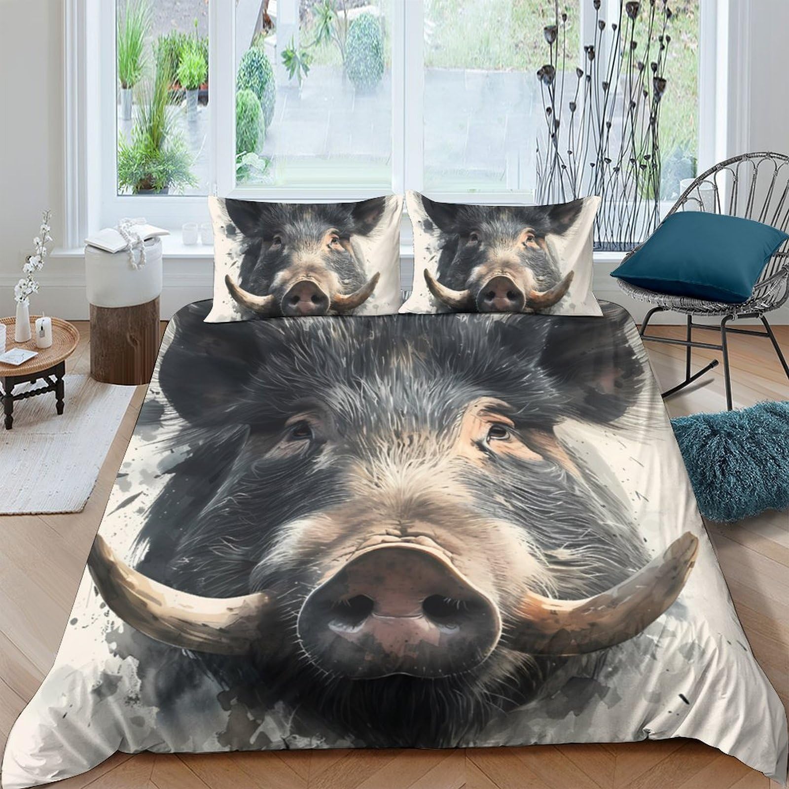 Ctjqhvkz Style-7 3D Printed Wild Boar Fitted Sheet Microfiber Soft Animal Face Bed Cover For Bedroom Dorm Mattress Protection Decor Single（135X200cm）