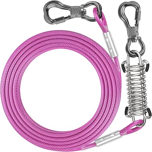 Tresbro Cable para perro de 50 pies, cable reflectante de amarre para perros de hasta 500 libras, cadena de acero inoxidable para perro con resorte Tresbro Cable para perro de 50 pies, cable reflectante de amarre para perros de hasta 500 libras, cadena de acero inoxidable para perro con resorte