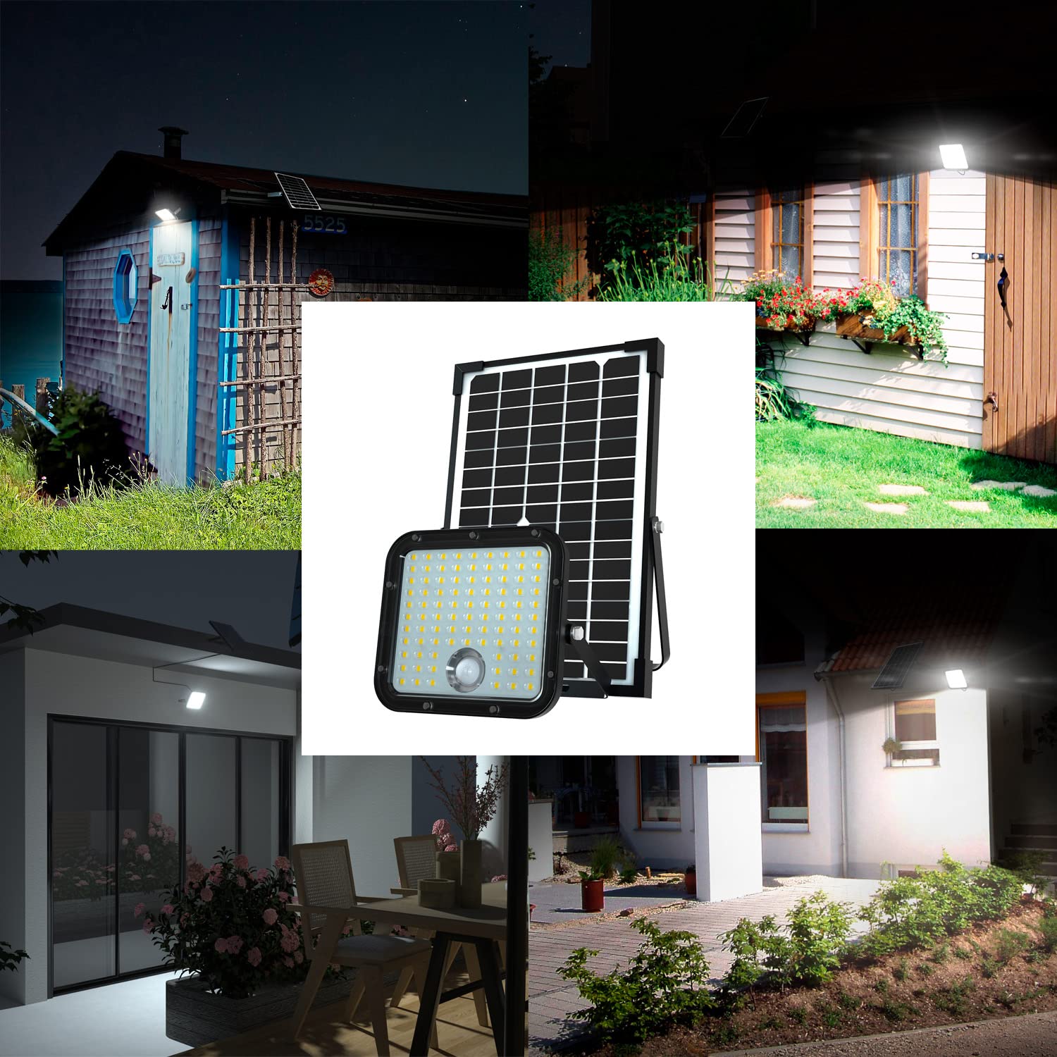 VELAMP Cube Faretto LED Solare 4800 lm – Sensore Movimento, Pannello Remoto con Cavo 5 m, IP65, Installazione su Muro/Palo, Luce Esterna per Giardino, Viale, Sicurezza