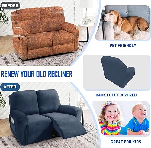 Vista 148 de MAXIJIN - Funda para sillón reclinable de terciopelo de 4 piezas, elástica, afelpada, gruesa y suave, con bolsillo lateral (camello)