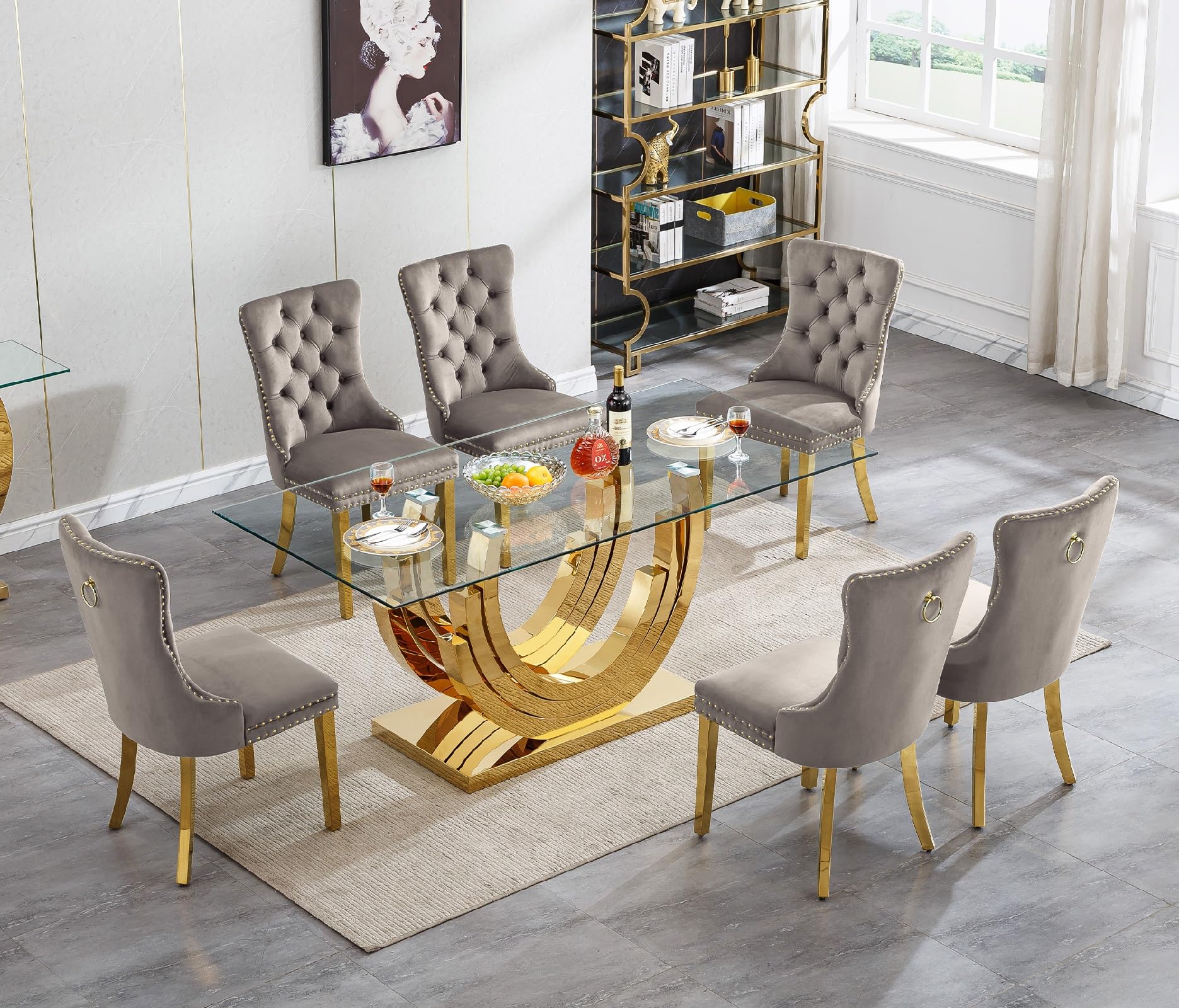 Amazon.com - Henf 70'' Glass Dining Table for 4-8 People