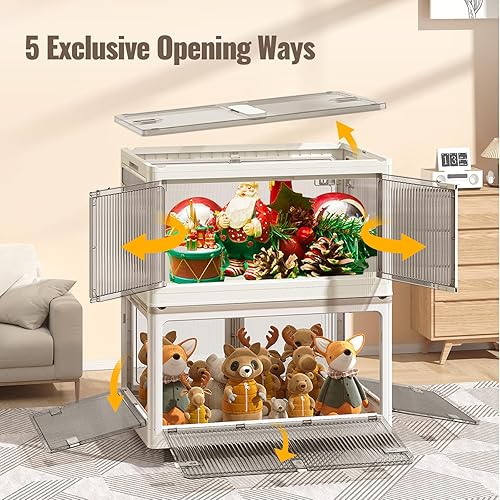 Miniatura 3 de Contenedor de almacenamiento con tapa, cajas de almacenamiento apilables con ventanas y ruedas, contenedores plegables de plástico grandes con