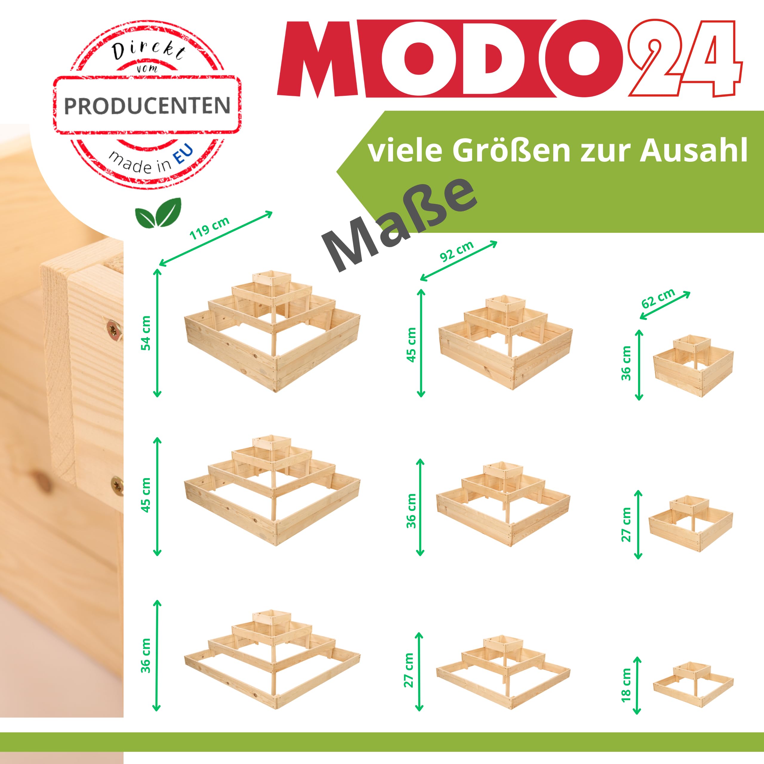 Hochbeet, Kräuterbeet, Gartenbeet, Pflanzbeet, Blumenbeet, Stufenbeet, Holz Stufen Treppe, für Garten und Terrasse, Kiefernholz, Massivholz, Abmessungen 45x92x92 cm, Farbe: Grau